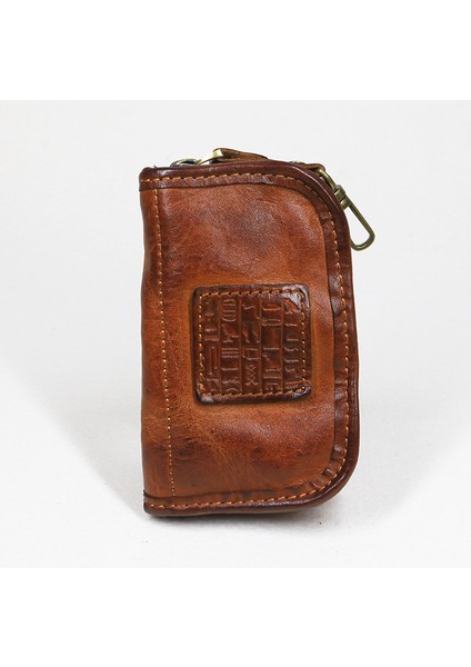 Kahve Stili Erkek Kadın Kısa Vintage El Yapımı Fermuar Araba Anahtar Cüzdanı Kartlık Cüzdan Çanta Organizatör Hizmetçi Için Hakiki Deri Anahtar Cüzdanı (Yurt Dışından)