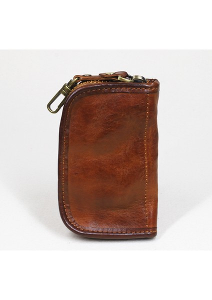 Kahve Stili Erkek Kadın Kısa Vintage El Yapımı Fermuar Araba Anahtar Cüzdanı Kartlık Cüzdan Çanta Organizatör Hizmetçi Için Hakiki Deri Anahtar Cüzdanı (Yurt Dışından)