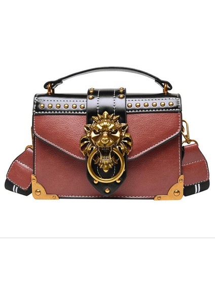Kumral Tarzı Moda Kız Metal Aslan Çantaları Çapraz Çantalar Tote Kadınlar Metal Aslan Kafa Omuz Çantası Mini Kare Çanta (Yurt Dışından)