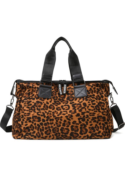 Stil 1 Stil Kadın Leopar Omuz Çantası Katlanabilir Seyahat Çantası Büyük Kapasiteli El Çantası Kadın Spor Moda Çantası (Yurt Dışından)