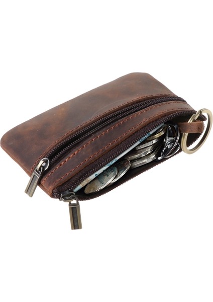 Reklam Stili Kadın Erkek Retro Inek Derisi Ince Anahtarlık Cüzdan Fermuarlı Çevrili Cüzdan Yeni Moda Unisex El Çantası 11.5x7.5cm (Yurt Dışından) fırsatları