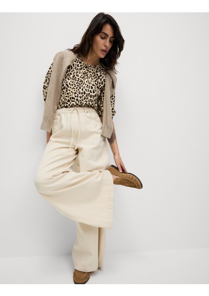 Leopar Desenli Büzgülü Yaka Bluz modelleri