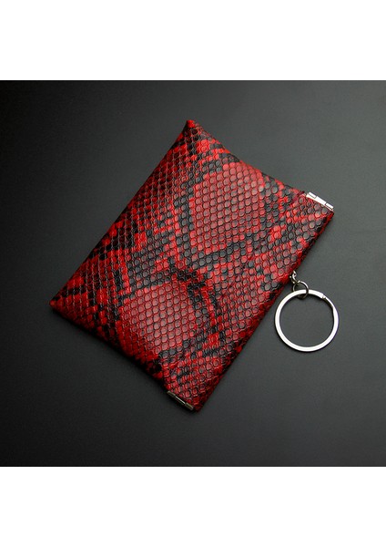 Yılan Deseni Kırmızı Stil Deri Anahtar Cüzdanı Anahtarlık Uzun Cep Bozuk Para Cüzdanı Erkek Küçük Para Değiştirme Çantası Kart Tutucu Kılıf Vintage Siyah Yeni Moda (Yurt Dışından)