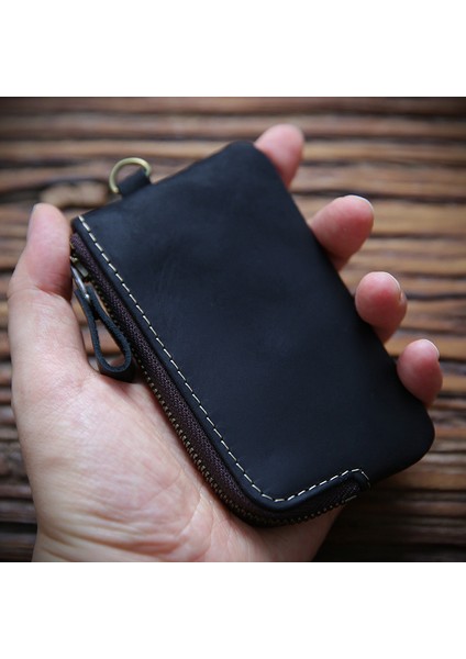 Siyah Stil Erkekler Için Gerçek Deri Anahtar Cüzdanı - Hakiki Inek Derisi Vintage El Yapımı Küçük Anahtarlık Çanta Tutucu Organizer Ev Hizmetçisi (Yurt Dışından)