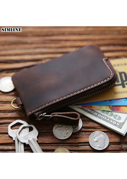 Siyah Stil Erkekler Için Gerçek Deri Anahtar Cüzdanı - Hakiki Inek Derisi Vintage El Yapımı Küçük Anahtarlık Çanta Tutucu Organizer Ev Hizmetçisi (Yurt Dışından) fiyatları