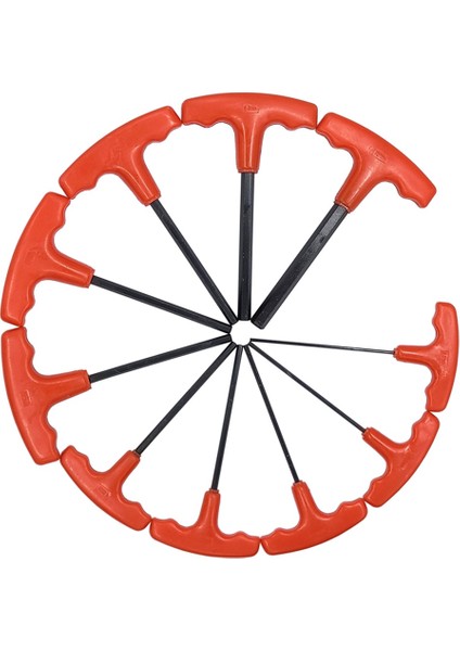 Düz T Şeklinde Kırmızı Saplı 10 Parça Altıgen Anahtar Seti (Yurt Dışından)