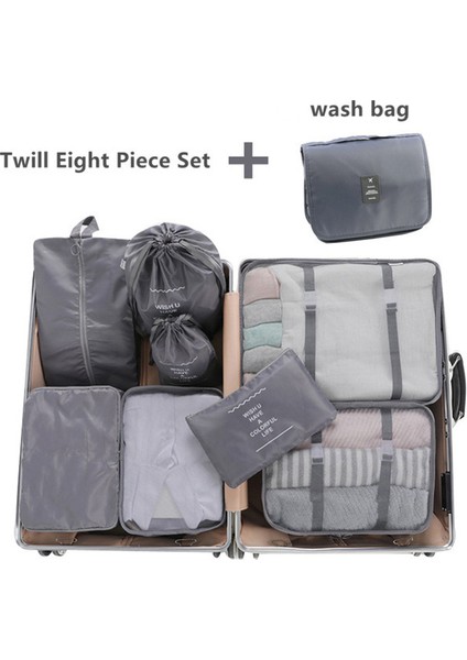 Gri 8 Adet Tarzı Seyahat Düzenleyici Depolama Çantaları Valiz Paketleme Seti Saklama Kutuları Taşınabilir Bagaj Düzenleyici Kıyafet Ayakkabı Tidy Torba (Yurt Dışından)