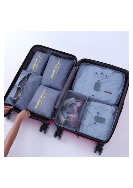 7 Adet Gri Tarzı Ayarla Seyahat Saklama Torbaları File Çanta Düzenli Küp Çanta Bagaj Seti Aksesuarlar Taşınabilir Paketleme Kıyafet Kozmetik Tuvalet Organizatörleri (Yurt Dışından)