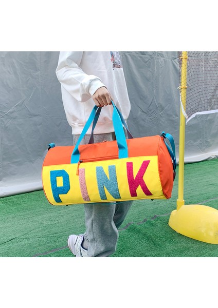 Siyah Stil Oluolin Pembe Harf Baskı Seyahat Fitness Çantası Kadın Renk Bloklama Taşınabilir Omuz Çantası Büyük Kapasiteli Depolama Spor El Çantası (Yurt Dışından) modelleri