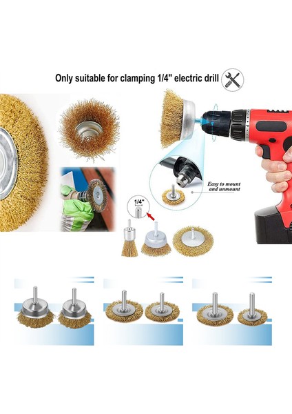 Tel Fırça Tekerlek Bardak Fırçası, 12 Parça Tel Fırça Seti, Tel Fırça (Yurt Dışından)
