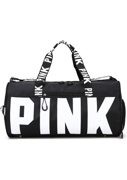 Siyah Stili Yükseltin Echoine Moda Rahat Fermuar Seyahat Çantası Spor Çantası Mektup Baskılı Taşınabilir Tek Omuz Çantası Kadın Büyük Kapasiteli Depolama Çantası (Yurt Dışından)