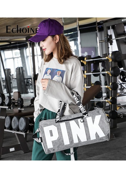 Siyah Stili Yükseltin Echoine Moda Rahat Fermuar Seyahat Çantası Spor Çantası Mektup Baskılı Taşınabilir Tek Omuz Çantası Kadın Büyük Kapasiteli Depolama Çantası (Yurt Dışından) indirimleri