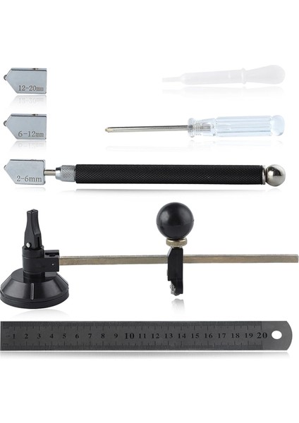 7 Parça Cam Kesici Alet Seti Ayarlanabilir Dairesel Cam Kesiciyi Içerir (Yurt Dışından)