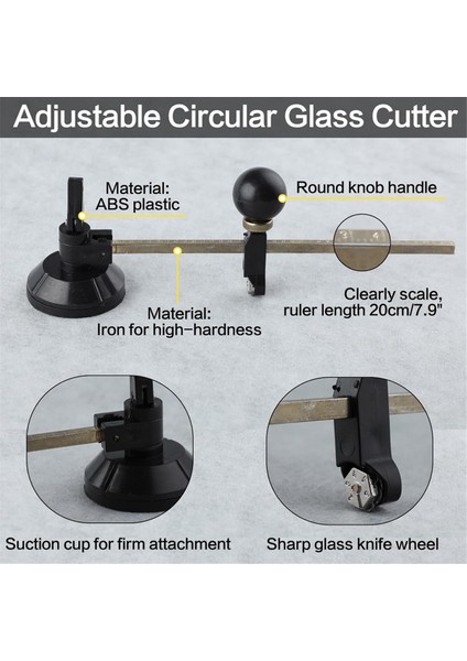 7 Parça Cam Kesici Alet Seti Ayarlanabilir Dairesel Cam Kesiciyi Içerir (Yurt Dışından) modelleri