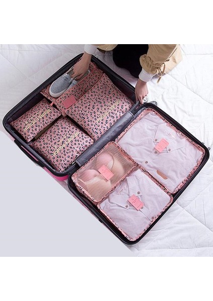 Leopar Tarzı Seyahat Valiz Düzenleyici Çanta Su Geçirmez Kadın Giysi Kozmetik Düzenleme Depolama Paketi Seyahat Aksesuarları (Yurt Dışından)