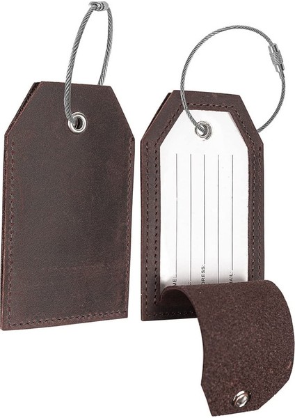 Kahve Stili Tam Deri Takım Bagaj Etiketi Tam Arka Gizlilik Ad Kimlik Kartı Unisex Taşınabilir Etiket Bavul Seyahat Aksesuarı (Yurt Dışından)