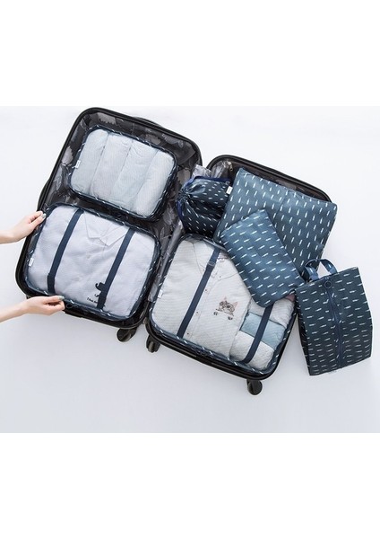 7 Adet Donanma Tüy Stili Valiz Paketleme Seyahat Düzenleyici Kıyafet Saklama Su Geçirmez Çantalar Ağ Çanta Içinde Torba Paketleme Küpüseyahat Aksesuarları (Yurt Dışından)