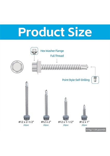 80 Adet 12 x 1 Inç Ila 2-1/2 Inç Metal Için Kendiliğinden Delinebilen Vidalar (Yurt Dışından) modelleri