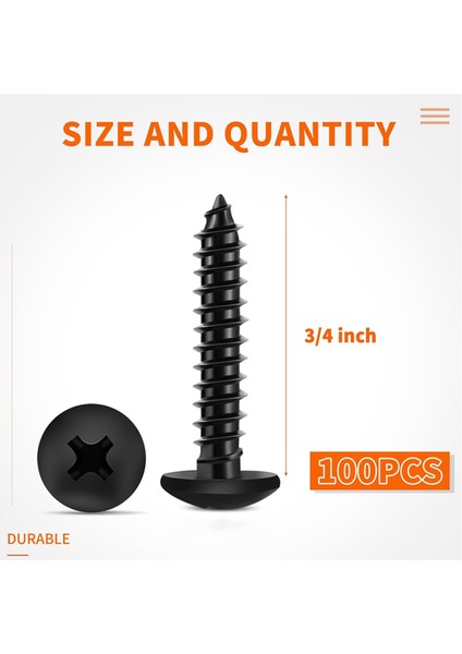 6 x 3/4 Inç Truss Headphillips Ahşap Vidaları, Siyah Kaplamalı Tam Dişli (Yurt Dışından) modelleri