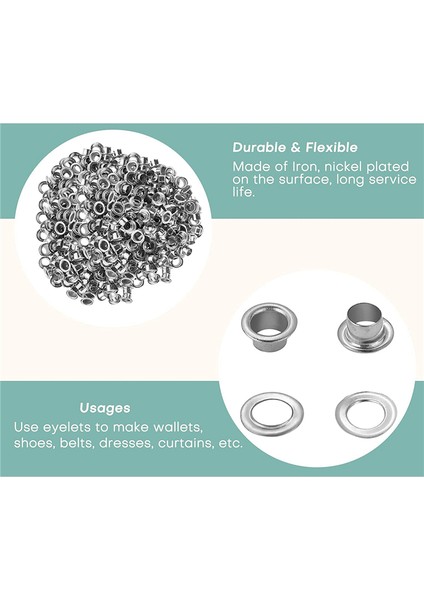 Grommet ve Rondela 500 Adet, 2 Kit, Deri Çantalar Için Banner (Gümüş, 1/4 Inç) (Yurt Dışından)
