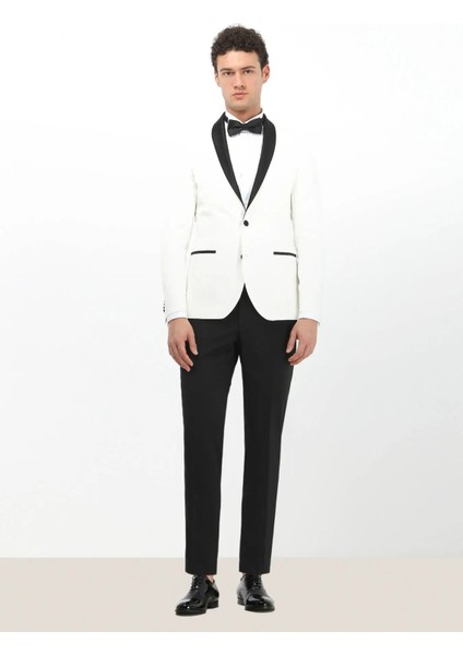 Beyaz Düz Slim Fit Duble Manşet Ata Yaka Smokin Gömlek