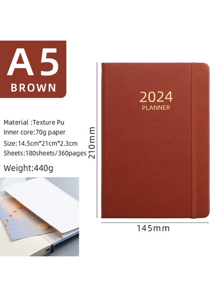 2024 A5 Ingilizce Program Planlayıcısı Lastik Bantlı Defter Mavi (Yurt Dışından)