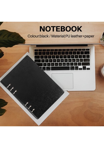 A5 Defter 6 Delikli Pu Deri Kapaklı Defter (Siyah) (Yurt Dışından)