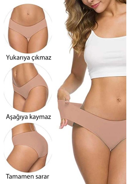 8 Adet Kadın Dikişsiz Lazer Kesim Esnek Iz Yapmayan Külot Ten