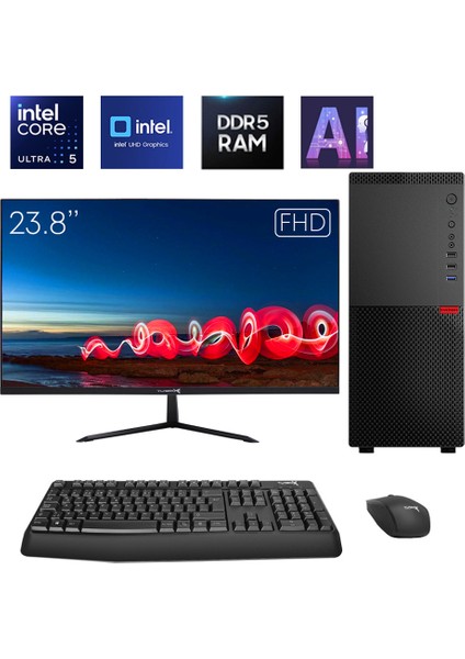 Intel Core Ultra 5 225 32GB Ddr5 Ram 512GB Nvme Yapay Zekalı 23.8 Inç Fhd Ofis Hazır Sistem