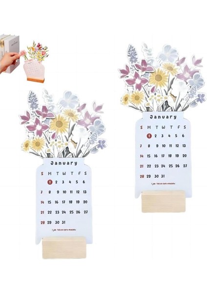 2 Adet 2024 Bloomy Flowers Masa Takvimi, Masa Takvimi 2024 (Yurt Dışından)