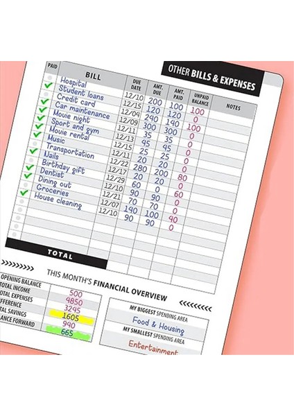 Fatura Takip Defteri Aylık Finansal Bütçeleme Yönetim Defteri (Yurt Dışından)
