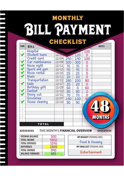 Fatura Takip Defteri Aylık Finansal Bütçeleme Yönetim Defteri (Yurt Dışından)