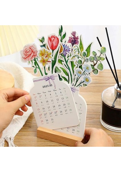 2024 Ahşap Tabanlı Bloomy Flowers Masa Takvimi, Masa Takvimi (Yurt Dışından)