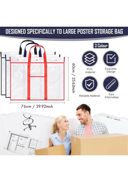 3 Paket Büyük Poster Saklama Çantası Bülten Panosu Tutucu Sanat Pvc Klasörü (Yurt Dışından)