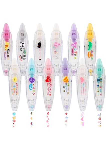 12 Adet Dekor Bant Kalem, Baskı Tipi Dekoratif Kalem Düzeltme Bant Kalem (Yurt Dışından)