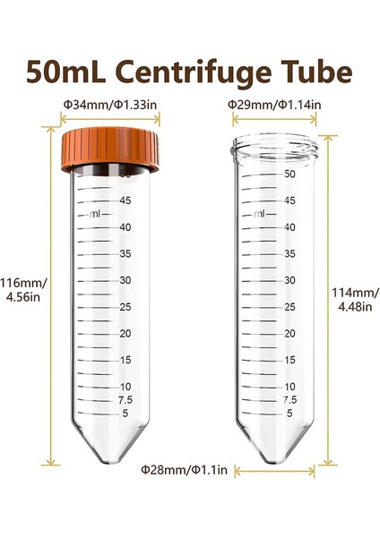 Konik Santrifüj Tüpü - 50ML Santrifüj Tüpleri, 25 Adet Steril Tüp (Yurt Dışından)