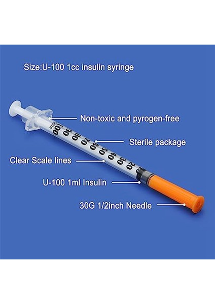 Tek Kullanımlık Steril Şırınga 1cc 30GA 1/2 Inç Iğne, (100 Adet) (Yurt Dışından)