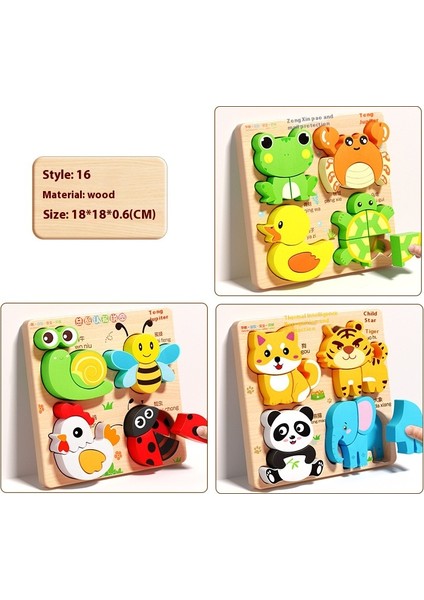 Çocuk Üç Boyutlu Ahşap Puzzle Tahtası Bebek Montessori Erken Eğitim Eşleştirme Hayvan Şekli Blokları Hediye Oyuncaklar (Yurt Dışından)