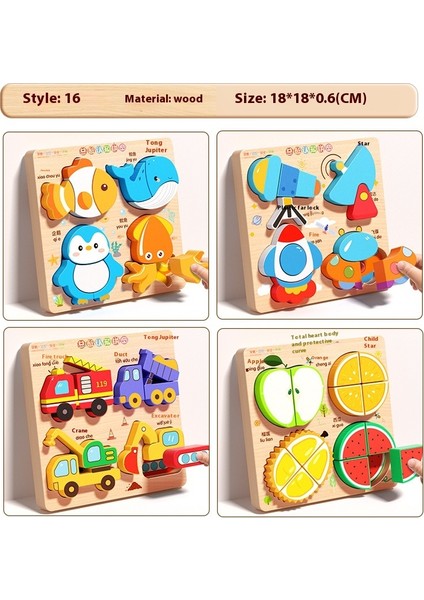 Çocuk Üç Boyutlu Ahşap Puzzle Tahtası Bebek Montessori Erken Eğitim Eşleştirme Hayvan Şekli Blokları Hediye Oyuncaklar (Yurt Dışından)