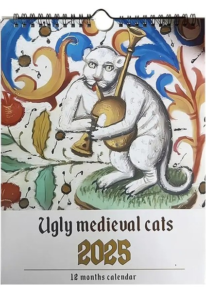 Ortaçağ Kedi Takvimi 2025 Garip Ortaçağ Kedileri Duvar Takvimi (Yurt Dışından)