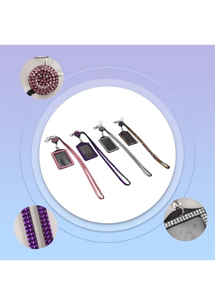 4 Set Yapay Elmas Boyun Askısı Kimlik Kartı Tutucu Rozet Makarası Kart Tutucu (Yurt Dışından)