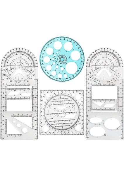 4 Adet Çok Amaçlı Geometrik Cetvel Çizim Araçları Plastik Cetvel Seti (Yurt Dışından)