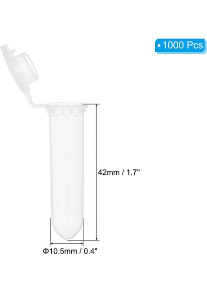 2ml 1000 Adet Yuvarlak Tabanlı Santrifüj Tüpü, Kapaklı, Şeffaf (Yurt Dışından)
