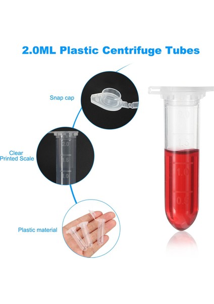 2ml 1000 Adet Yuvarlak Tabanlı Santrifüj Tüpü, Kapaklı, Şeffaf (Yurt Dışından)