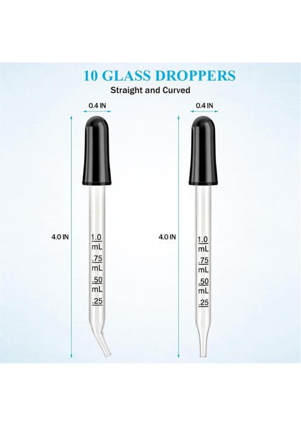 Cam Damlalıklar - Kavisli ve Düz Uçlar, 1 ml Pipet Damlalıkları (Yurt Dışından)