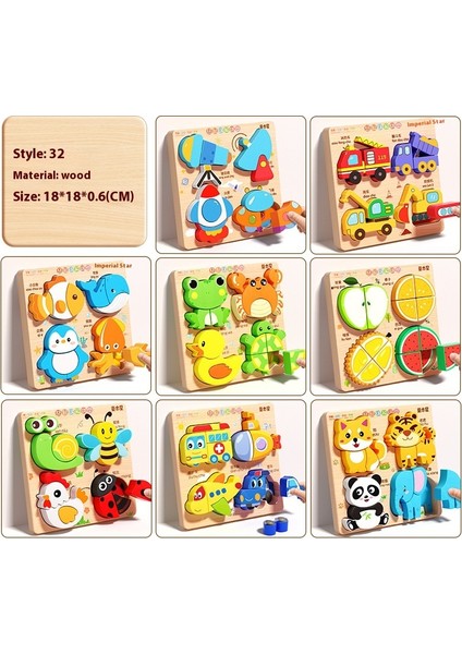 Çocuk Üç Boyutlu Ahşap Puzzle Tahtası Bebek Montessori Erken Eğitim Eşleştirme Hayvan Şekli Blokları Hediye Oyuncaklar (Yurt Dışından)