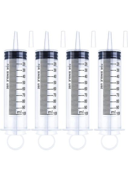 4 Adet 100ML Büyük Şırınga Kapaklı, Tek Tek Steril Mühürlü (Yurt Dışından)