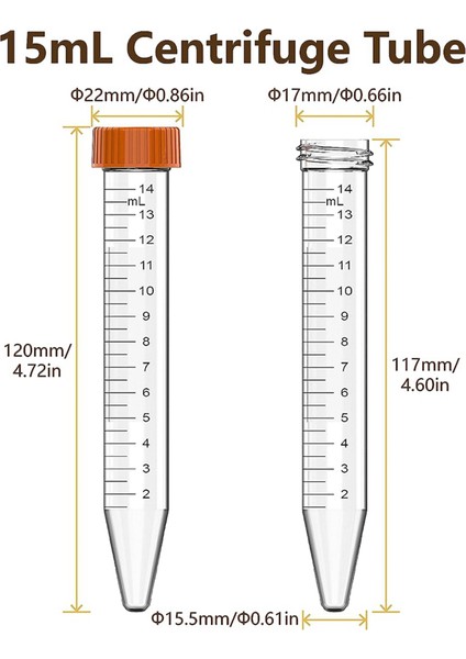 Konik Santrifüj Tüpü - 15ML Santrifüj Tüpleri, 25 Adet Steril Tüp (Yurt Dışından)