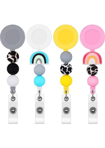 4 Adet Rozet Makarası, Ofis Için Döner Klipsli Rozet Makarası ve Anahtarlık (Yurt Dışından)