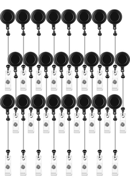 24 Adet Boncuklu Rozet Makarası Geri Çekilebilir Klips Tutucu Boncuklar Için Siyah (Yurt Dışından)